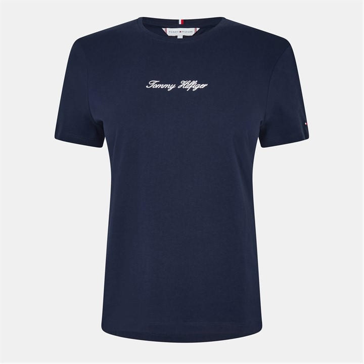 Tommy Hilfiger Women's Blue Script Short Sleeve T-Shirt in Size 8, Sports Direct
