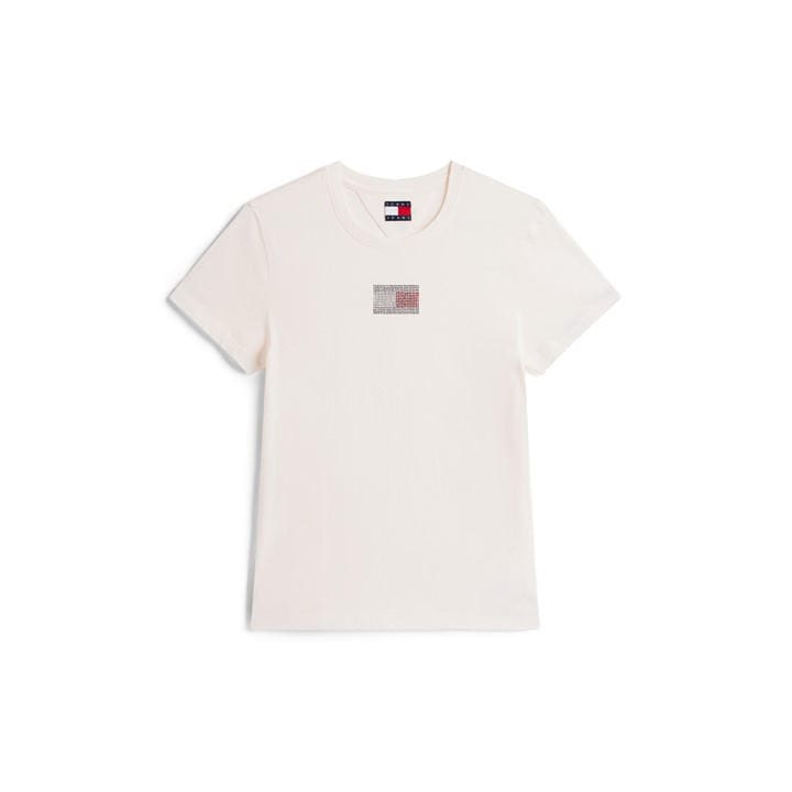 Tommy Jeans Women's White Tj Part Flag Regular Fit T-Shirt in Size 8, Sports Direct