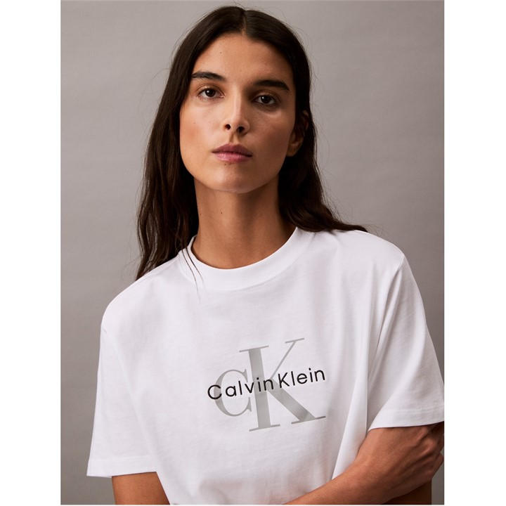 Calvin Klein Jeans Women's White Ckj Mono Hero Regular Fit T-Shirt in Size 6, Sports Direct