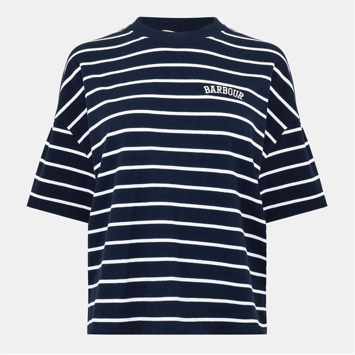 Barbour Women's Blue Faye Striped T-Shirt in Size 10, Sports Direct