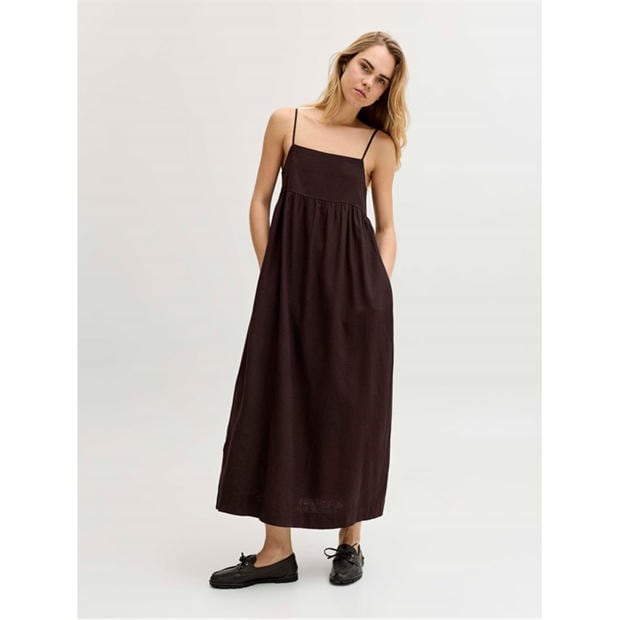Seal Brown - JJXX - Women's Linen Smock Dress