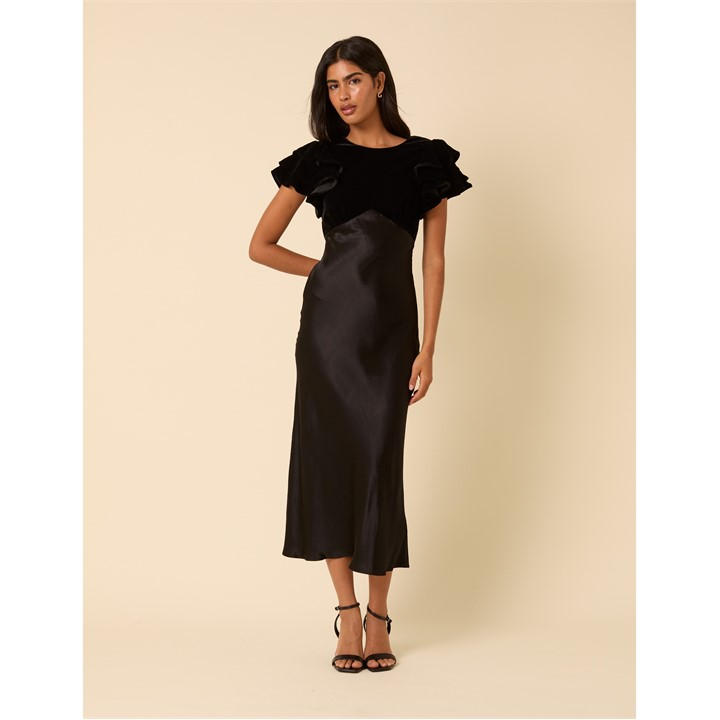 Nobodys  Women's Black Lola Velvet Mix Midi Dress in Size 14, Sports Direct