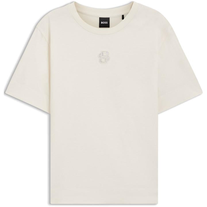 Boss Women's White Elpha T-Shirt, Double 'B' Logo in Size 10, Sports Direct