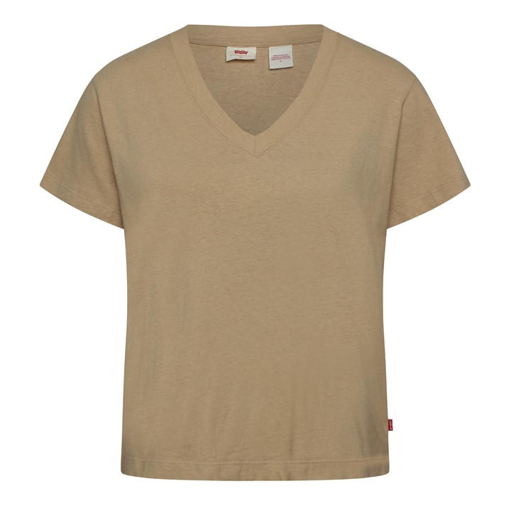 Levis Women's Beige Boxy V-Neck T-Shirt in Size 14, Sports Direct
