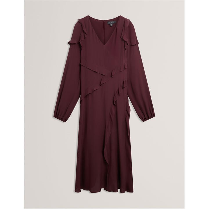 Ted Baker Women's Red Long-Sleeve Midi Tea Dress in Size 14, Sports Direct