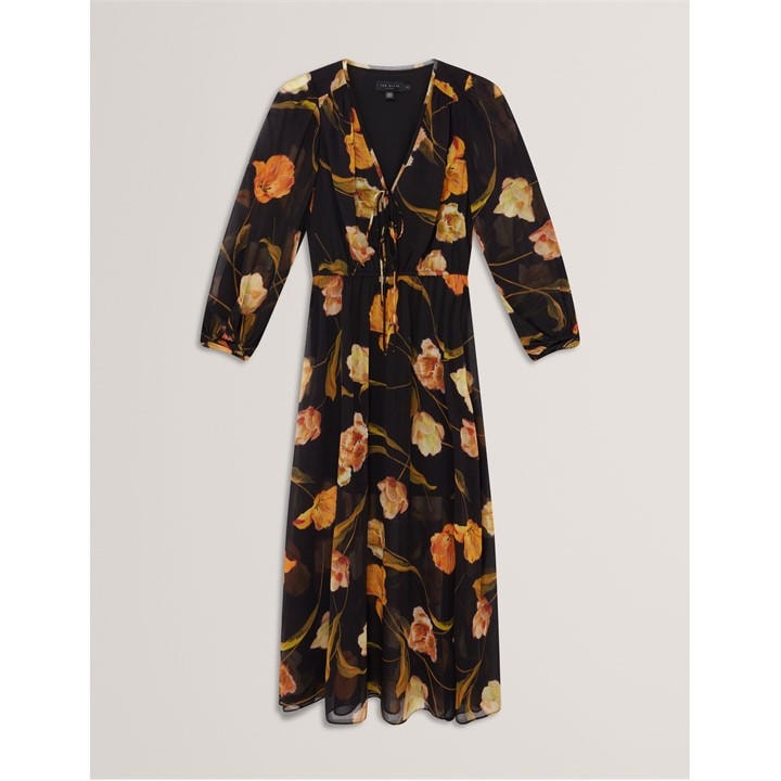 Ted Baker Women's Black Plain Midi Tea Dress in Size 14, Sports Direct