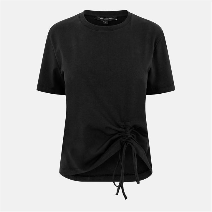 French Connection Women's Black Rallie Cotton Ruched T-Shirt. in Size 12, Sports Direct