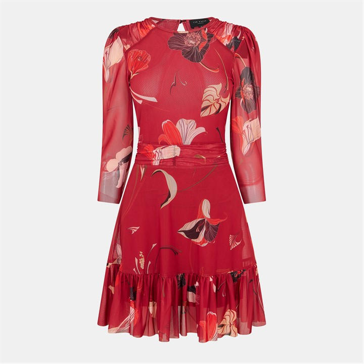 Ted Baker Women's Red Mesh Midi Bodycon Dress in Size 12, Sports Direct