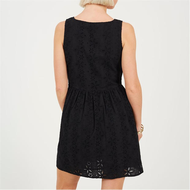 Black - Brave Soul - BS Broiderie Mini Dress with Button Fastening