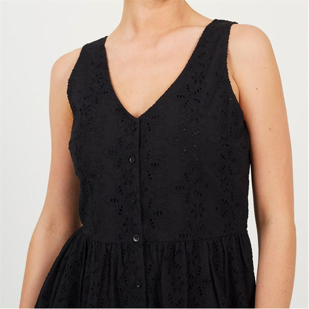 Black - Brave Soul - BS Broiderie Mini Dress with Button Fastening