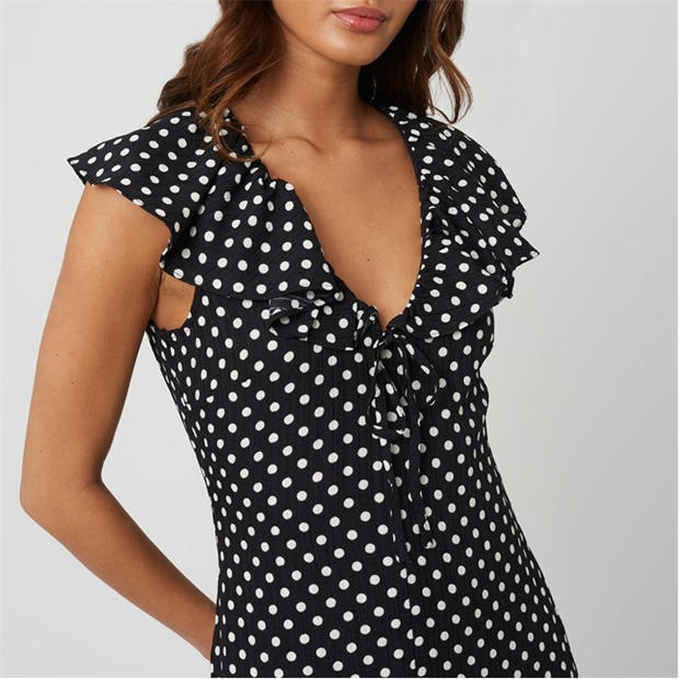Black/Cream - Brave Soul - BS Womens Mini Polka Dot Dress with Frill Detail