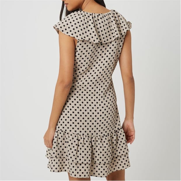 Beige/Black - Brave Soul - BS Womens Mini Polka Dot Dress with Frill Detail