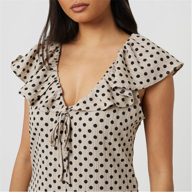 Beige/Black - Brave Soul - BS Womens Mini Polka Dot Dress with Frill Detail