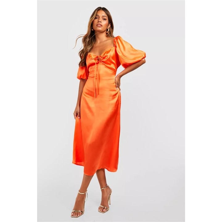Influence Women's Orange Satin Maxi Dress in Size 8, Sports Direct
