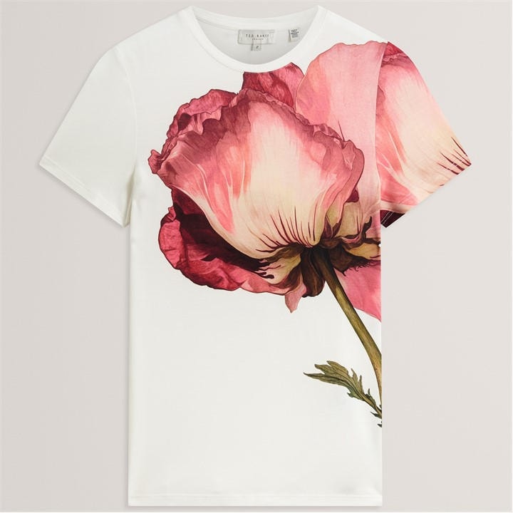 Ted Baker Women's Cream Floral Graphic Soft Touch Fitted T-Shirt in Size 10, Sports Direct