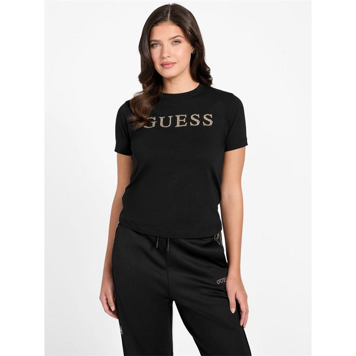 Guess Women's Black Octavia Slim Fit T-Shirt in Size 14, Sports Direct