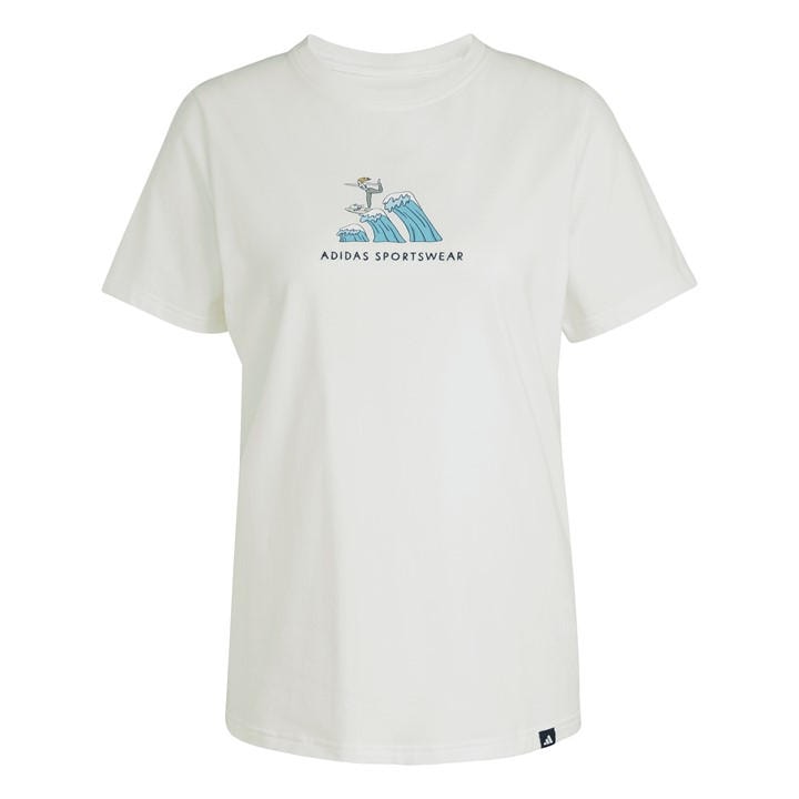 Adidas Women's White Doodle Surf T-Shirt in Size M, Sports Direct
