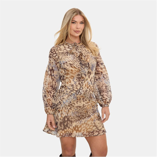 Brown - I Saw It First - Printed Ruffle Dress