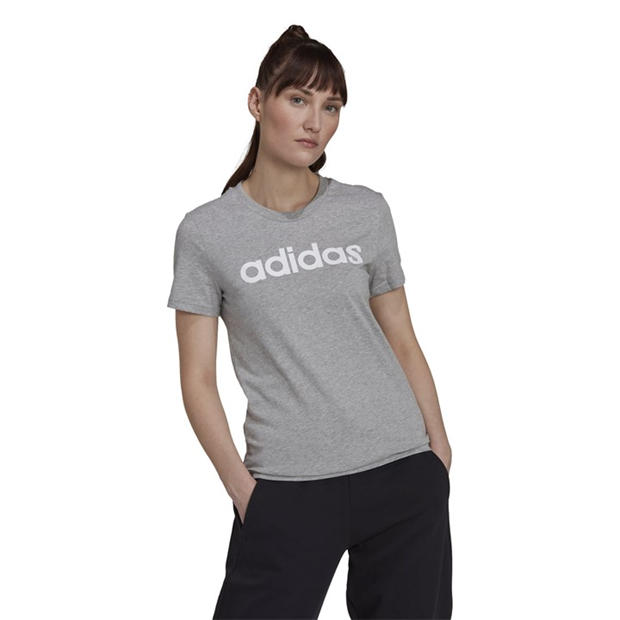GreyHeather/Wht - adidas - Essentials Slim Logo Womens T Shirt