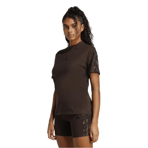 Brown/Leopard - adidas - Essentials 3 Stripe T-Shirt Womens