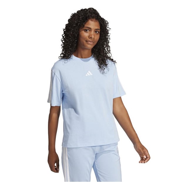 Glow Blue - adidas - Essentials 3 Stripe T-Shirt Womens