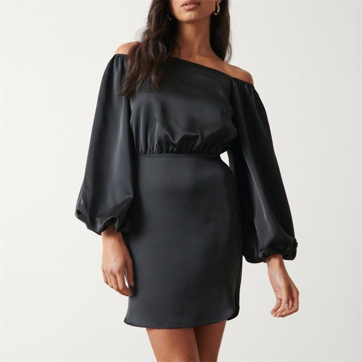 Pretty Lavish Women's Black P Fern Off-Shoulder Bardot Mini Dress in Size 6, Sports Direct