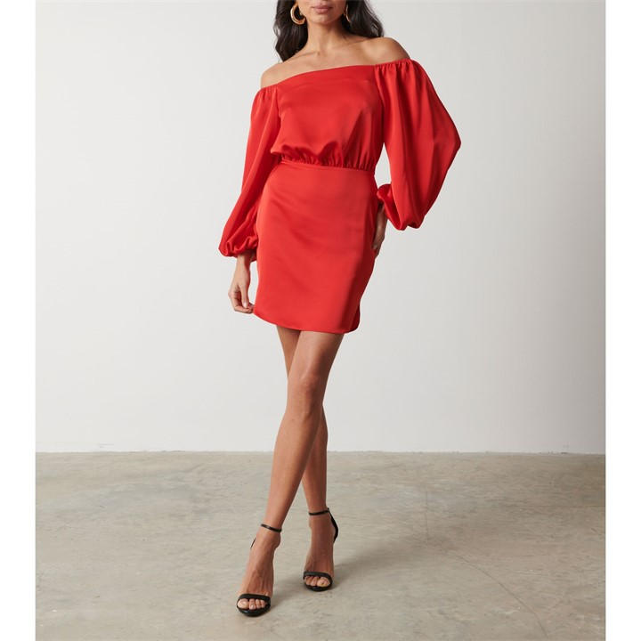 Pretty Lavish Women's Red P Fern Off-Shoulder Bardot Mini Dress in Size 6, Sports Direct