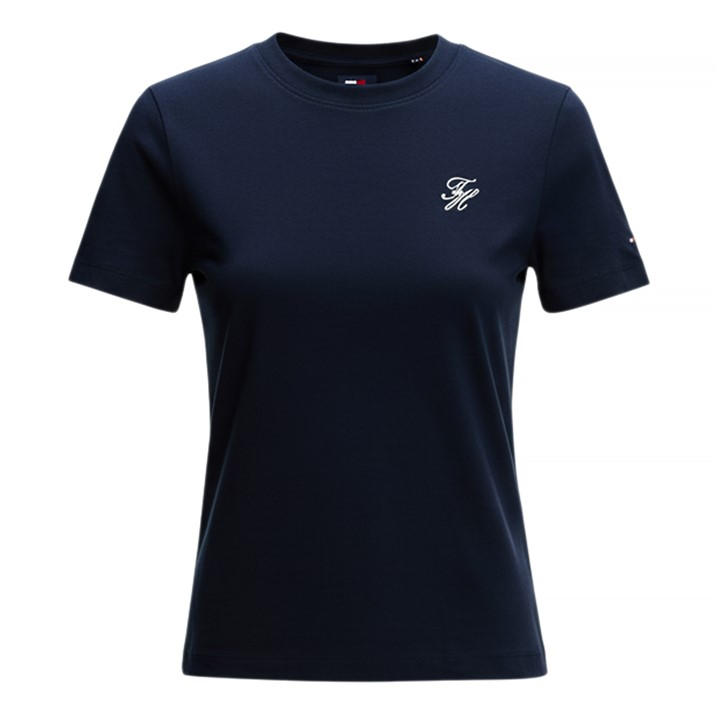 Tommy Hilfiger Women's Blue Script T-Shirt in Size 8, Sports Direct