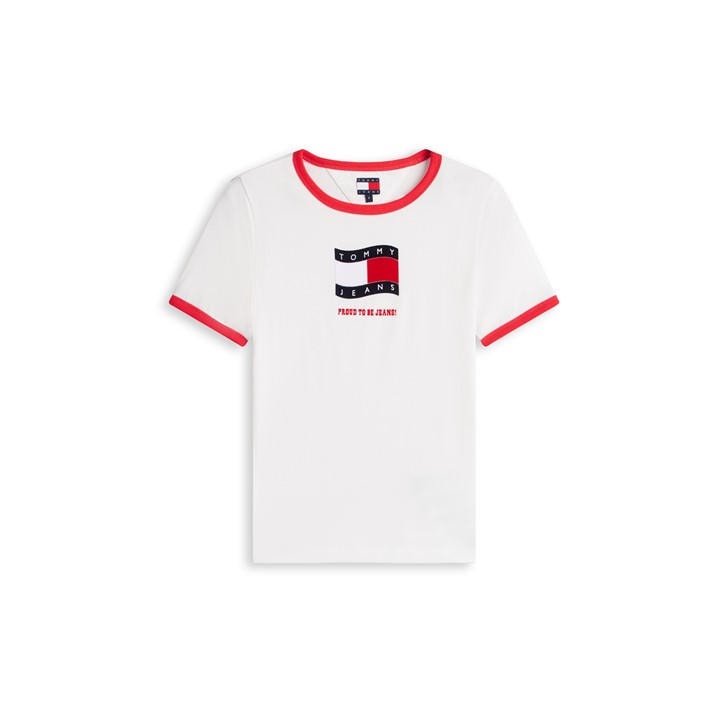 Tommy Jeans Women's White T-Shirt in Size 8, Sports Direct