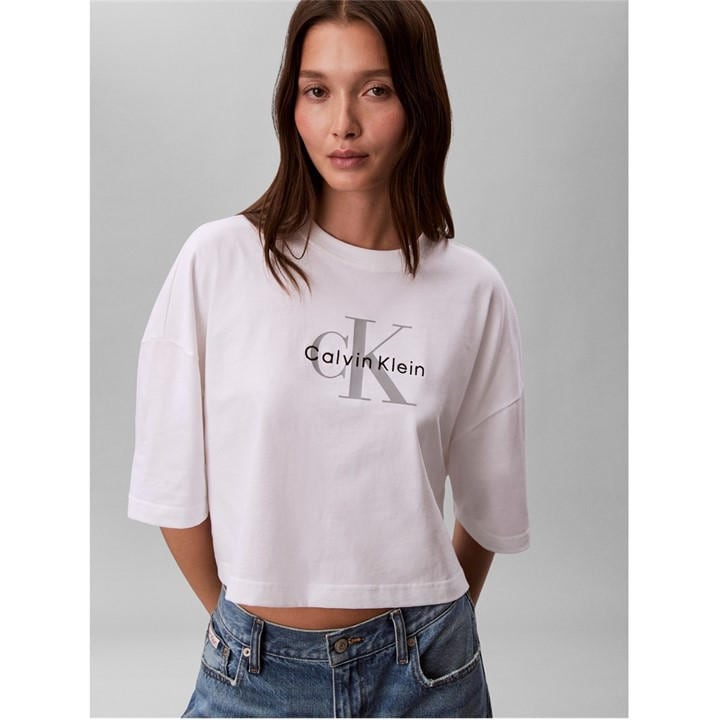 Calvin Klein Jeans Women's White Oversized T-Shirt in Size 14, Sports Direct