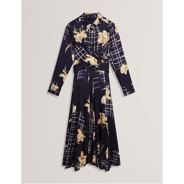 Ted Baker Women's Blue Long Sleeve Print Midi Wrap Dress in Size 14, Sports Direct