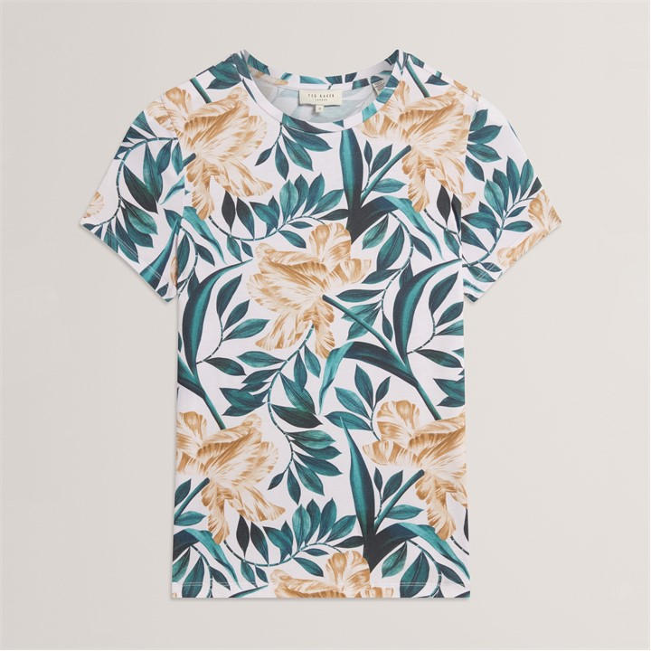 Ted Baker Women's Cream Printed Slim Fit T-Shirt in Size 8, Sports Direct