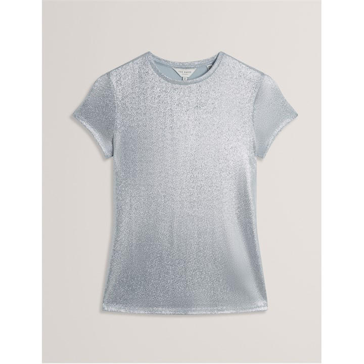 Ted Baker Women's Blue Metallic Short Sleeve Slim Fit T-Shirt in Size 10, Sports Direct