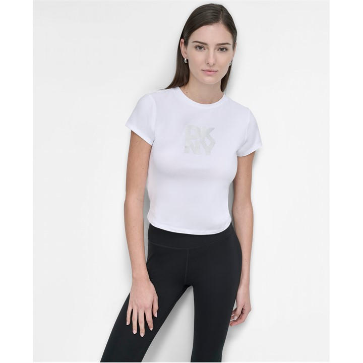 Dkny Women's White Logo Crop Top in Size 10, Sports Direct