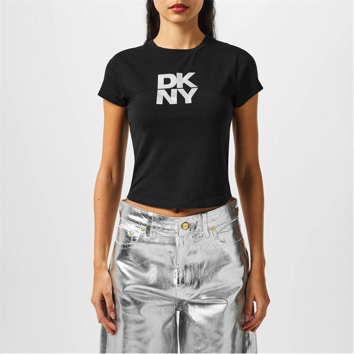 Dkny Women's Black Logo Crop Top in Size 10, Sports Direct