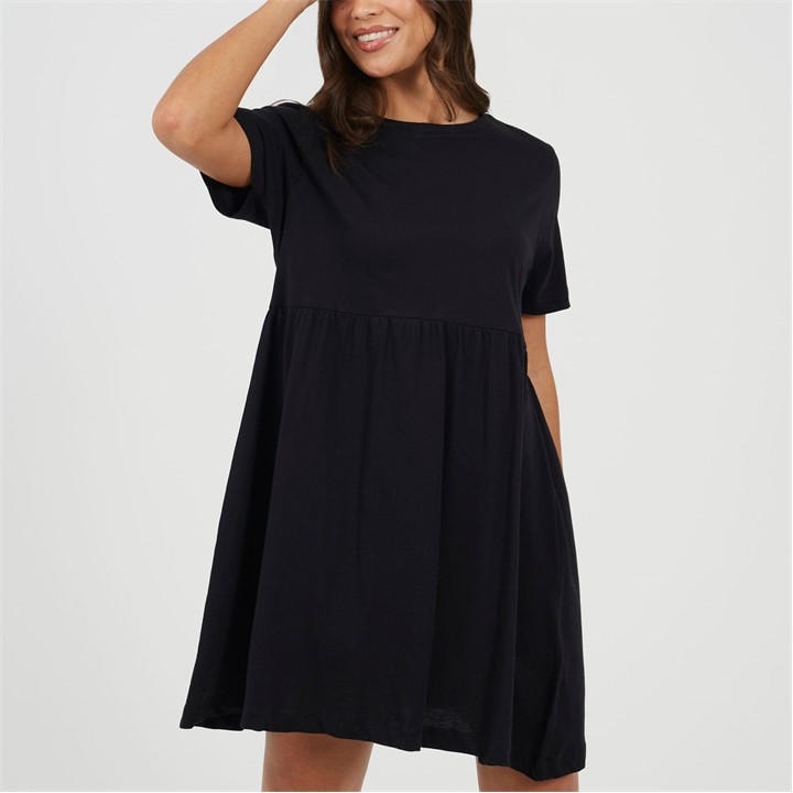 Brave Soul Women's Black Jersey Smock Dress in Size 14, Sports Direct