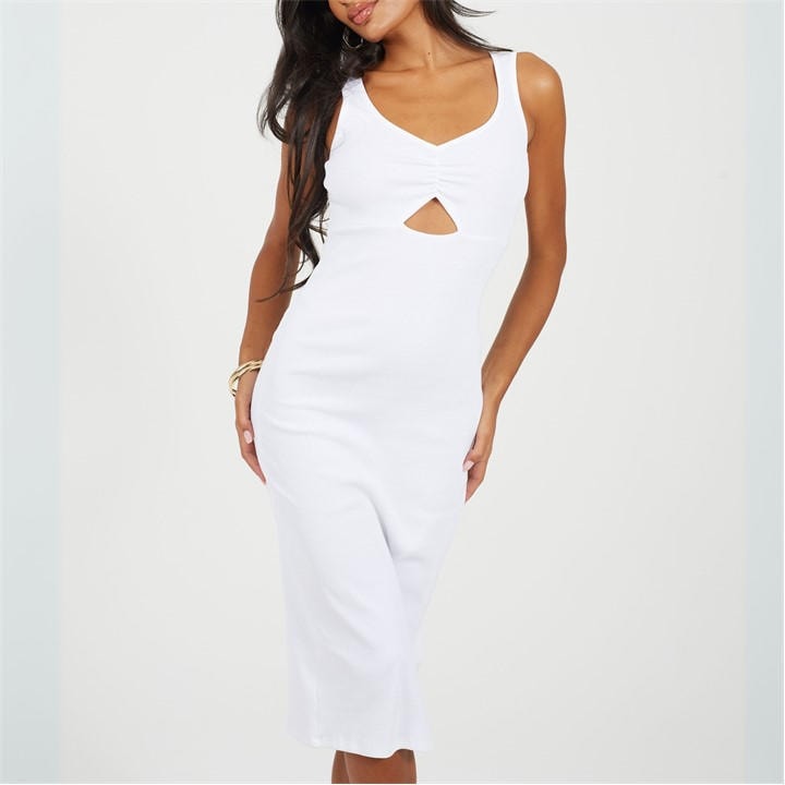 Brave Soul Women's White Sleeveless Midi Dress With Knot Detail in Size 10, Sports Direct