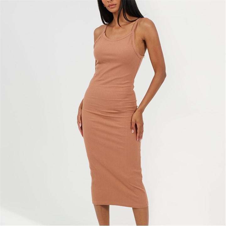 Brave Soul Women's Brown Jersey Bodycon Strappy Midi Dress in Size 14, Sports Direct