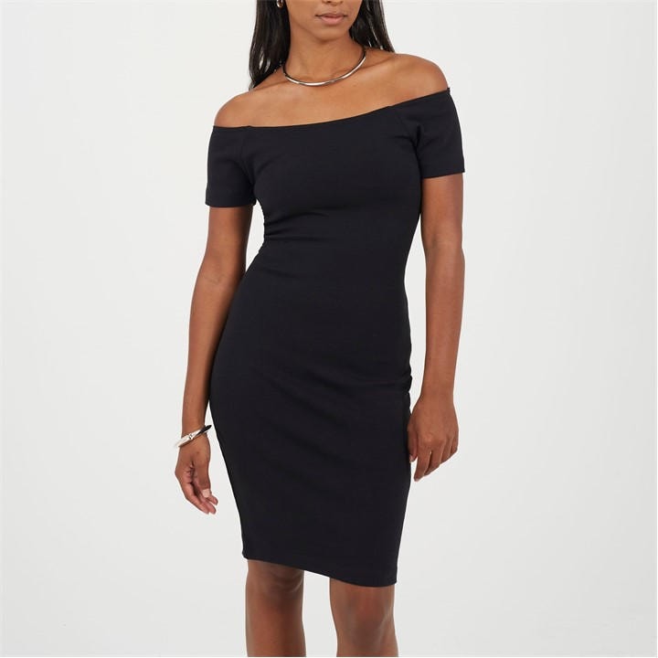 Brave Soul Women's Black Bardot Neckline Bodycon Dress in Size 10, Sports Direct