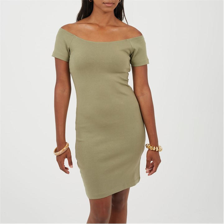 Brave Soul Women's Green Bardot Neckline Bodycon Dress in Size 8, Sports Direct