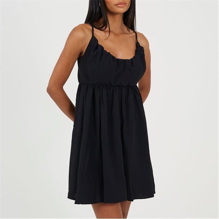 Brave Soul Women's Black Strappy Mini Dress With Back Tie Detail. in Size 8, Sports Direct