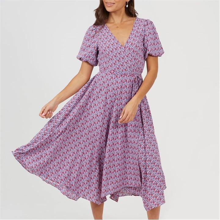 Brave Soul Women's Pink V-Neck Floral Wrap Dress in Size 8, Sports Direct