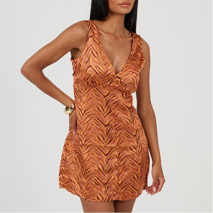 Brave Soul Women's Orange Abstract Wrap Dress in Size 12, Sports Direct