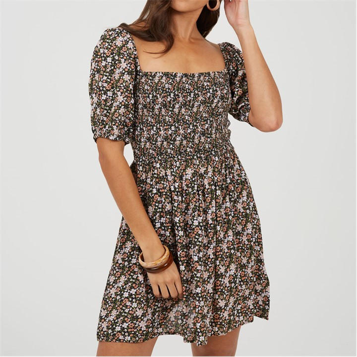 Brave Soul Women's Pink Puff Sleeve Floral Print Mini Dress in Size 16, Sports Direct