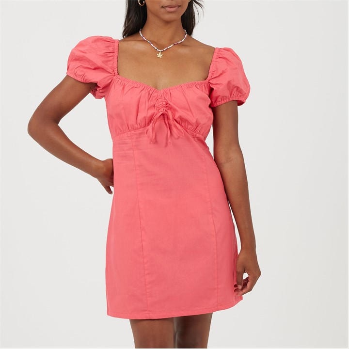 Brave Soul Women's Pink Puff Sleeve Mini Dress With Sweetheart Neckline in Size 10, Sports Direct