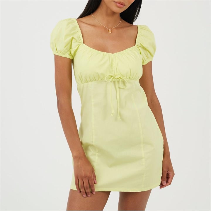 Brave Soul Women's Green Puff Sleeve Mini Dress With Sweetheart Neckline in Size 16, Sports Direct