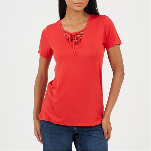 Brave Soul - Womens Tie Detail Eyelet Neck T-shirt