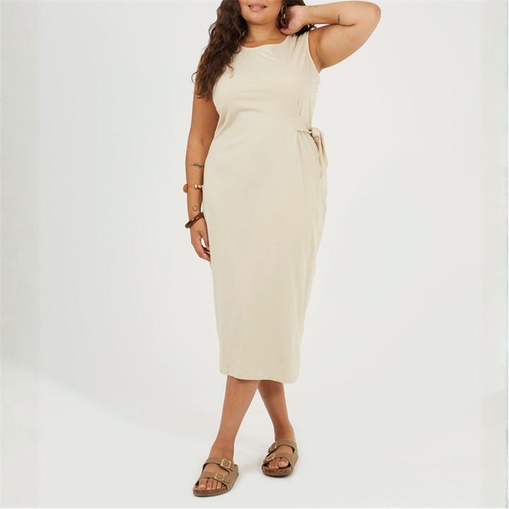 Brave Soul Women's Beige Plus Size Vest Midi Dress With Tie Detail in Size 24, Sports Direct