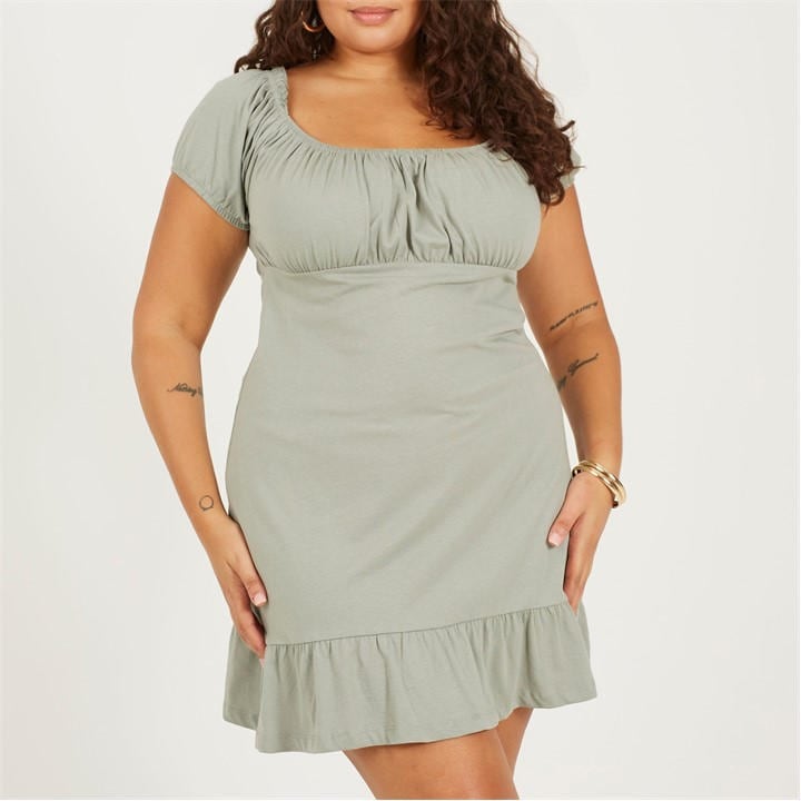 Brave Soul Women's Green Plus Size Milk Maid Dress With Puff Sleeve in Size 22, Sports Direct