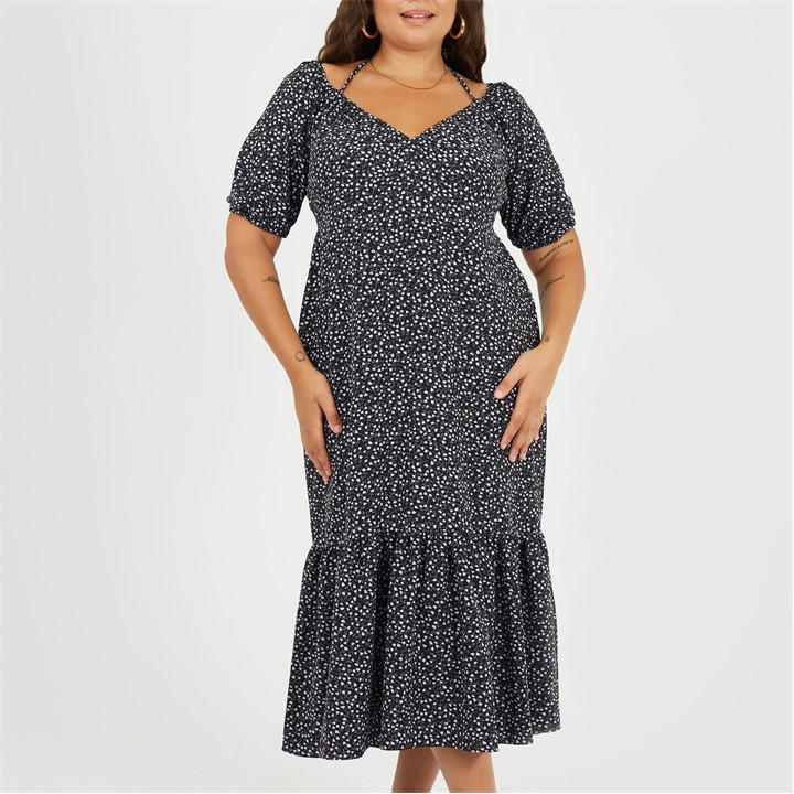 Brave Soul Women's  Bs Plus Size Tiered Floral Midi Dress With Adjustable Sleeves in Size 24, Sports Direct
